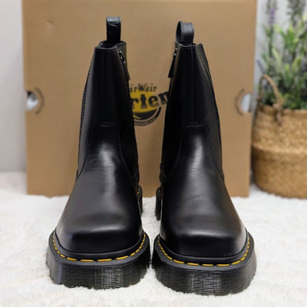Dr. Martens Amaayah Lo Black Orleans Leather Square Toe Boots UK 7 NIB - Picture 6 of 13